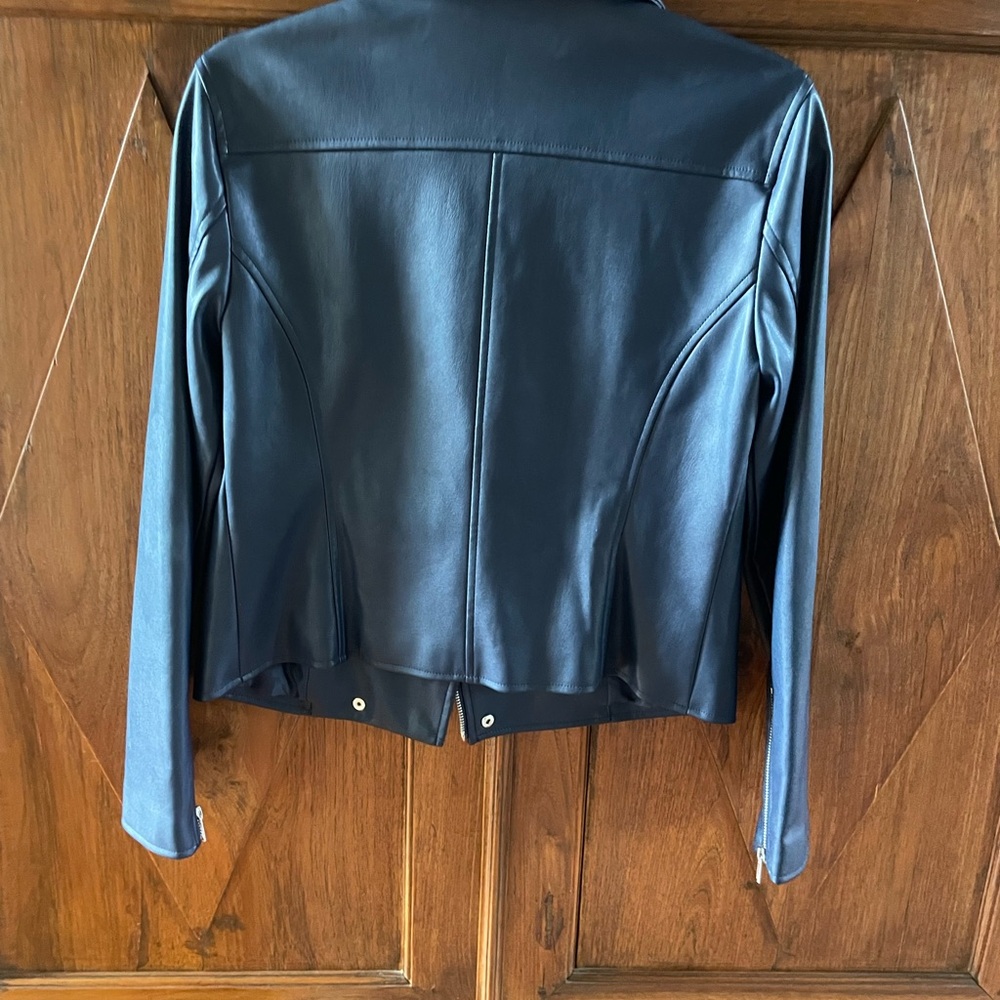 INC International Concepts Navy Faux Leather Jacket - Picture 2 of 2
